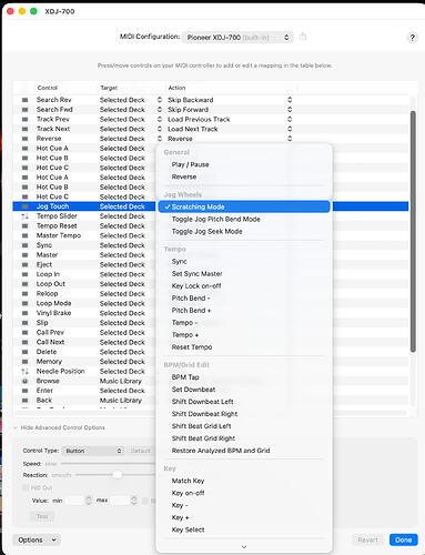 XDJ-700 MIDI configuration > scratching mode