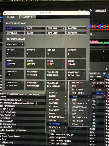 Rekordbox PAD EDITOR > Transport BPM - : +