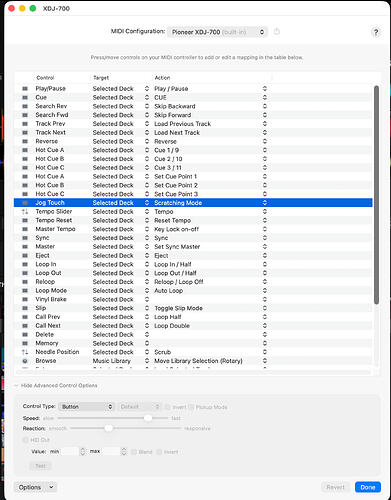 XDJ-700 MIDI configuration (uppert part)