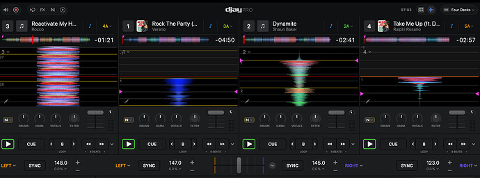 Djay Pro Four decks - waveforms vertical