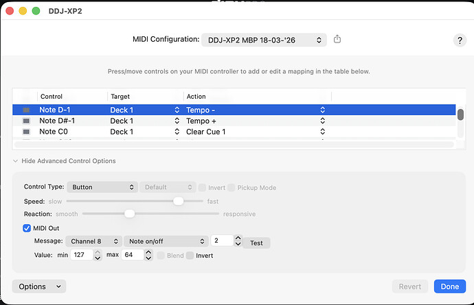 Djay's Midi Configuration Tempo - : +