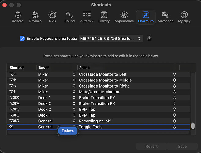 Algoriddim Djay keyboard shortcuts : Toggle Tools