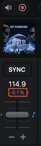 Djay 0.1% tempo increase : decrease (red marking)