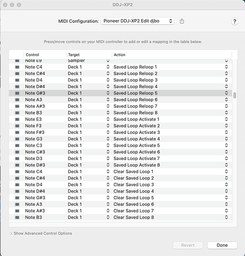 DDJ-XP2 saved loops MIDI mapped to PAD MODE 4